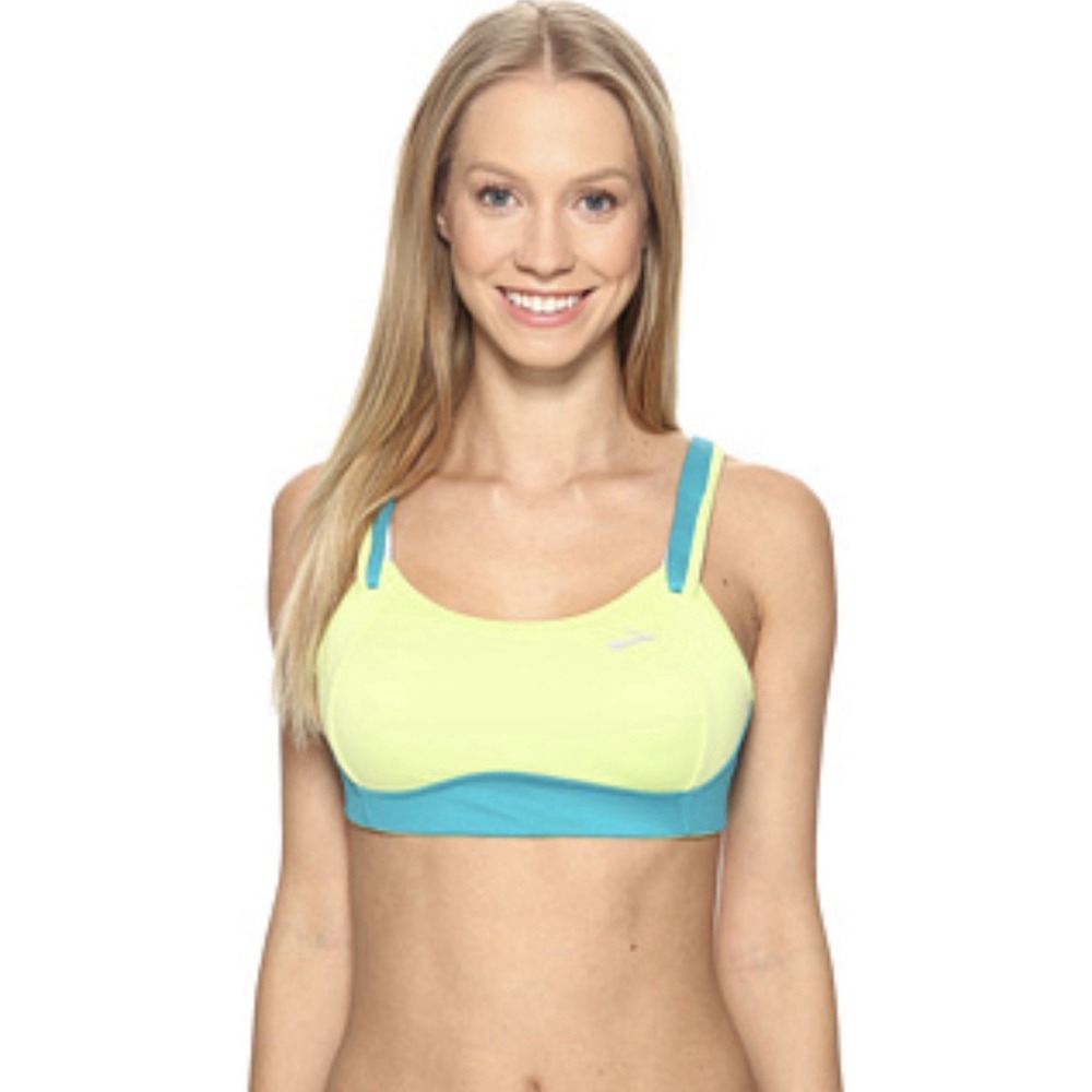 Brooks Fiona High Impact Sports Bra 32C Neon Yellow Teal Running Workout Bra